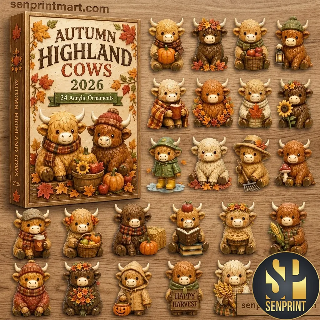 Autumn Highland Cows 2026 24 Piece Acrylic Ornament Advent Calendar