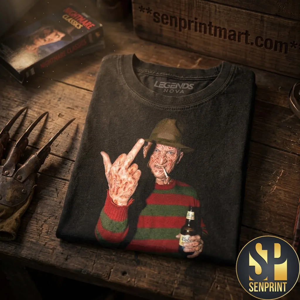 Freddy Krueger Vintage Horror Movie Graphic Middle Finger T-Shirt