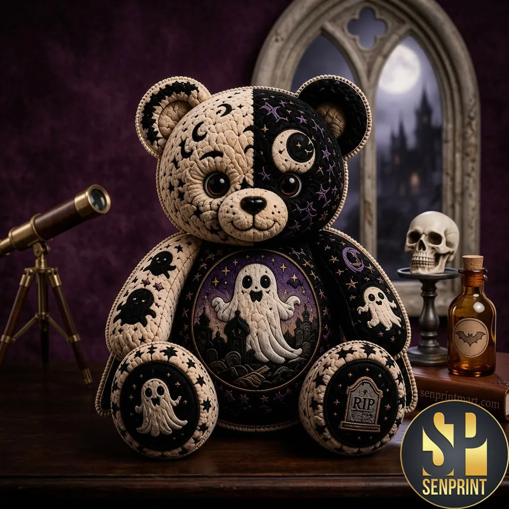 Stay Spooky Ghost Bear Halloween Gothic Decorative Pillow