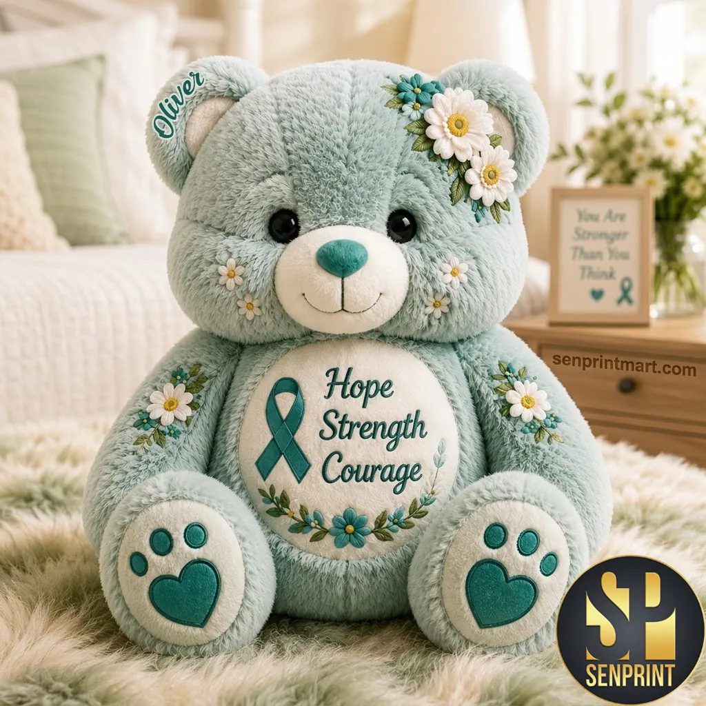 Personalized Ovarian Cancer Awareness Bear Hope Strength Courage Plush