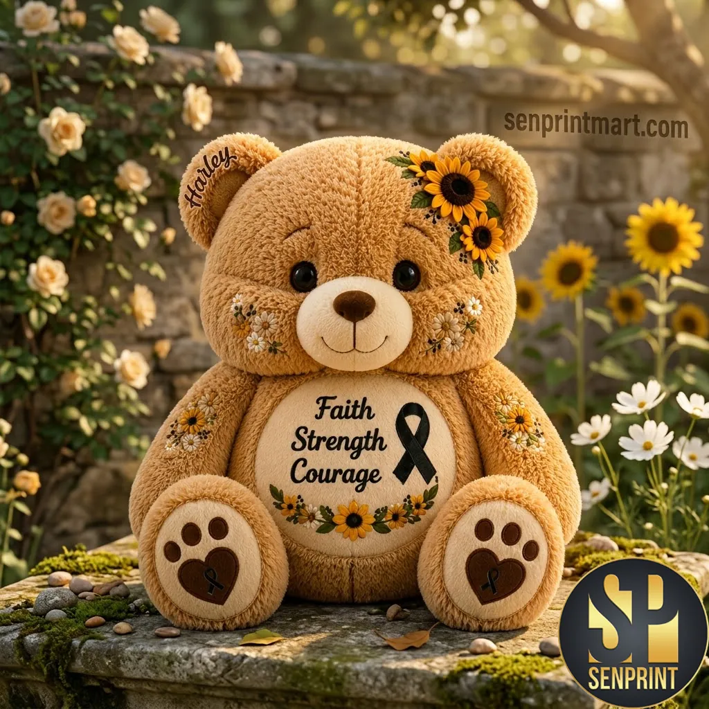 Personalized Faith Strength Courage Sunflower Skin Cancer Awareness Pillow