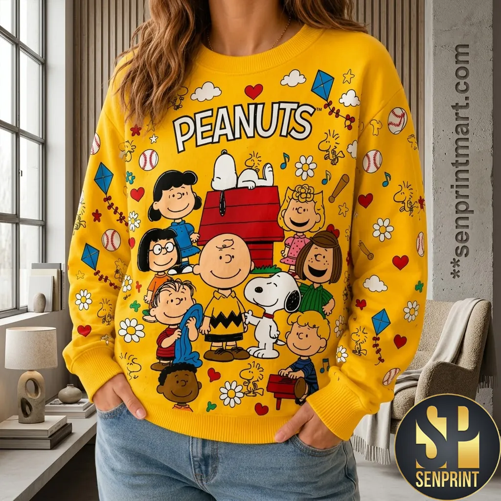 Peanuts Snoopy and Friends Retro Yellow Graphic Sweatshirt
