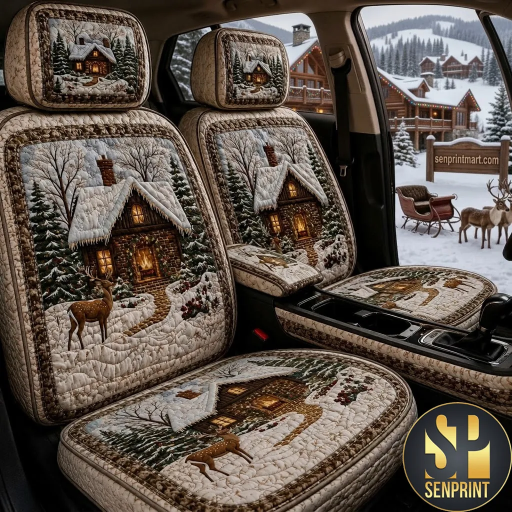 Cozy Christmas Cabin Winter Wonderland Front Car Seat Covers