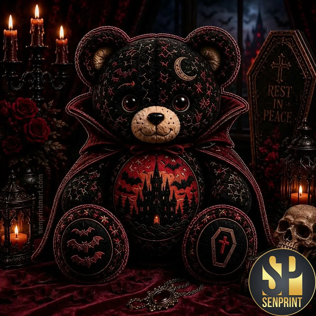 Gothic Vampire Bear Halloween Decor Custom Shaped Pillow
