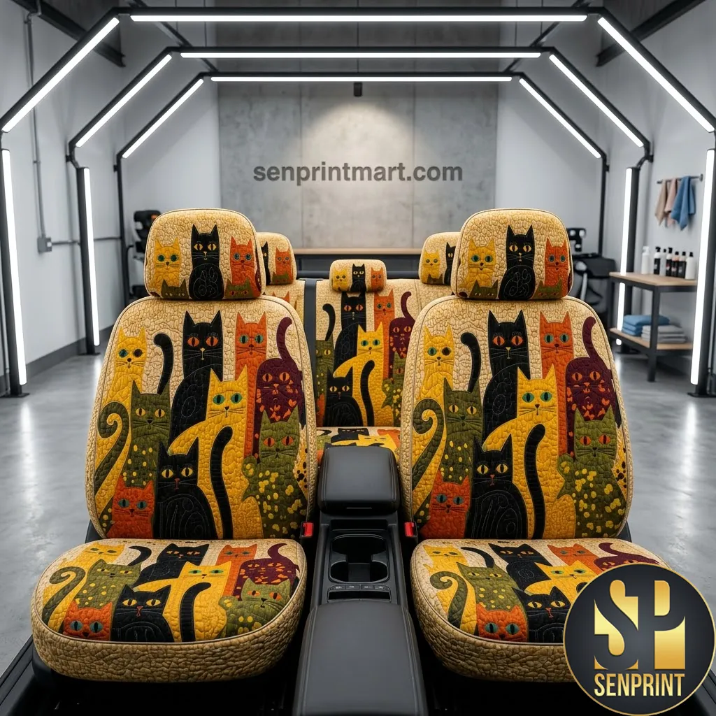 Whimsical Colorful Cat Pattern Universal Fit Car Seat Covers