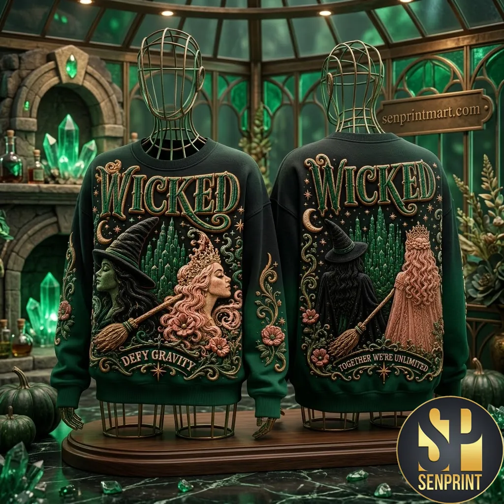 Wicked Musical Defy Gravity Embroidered Style Graphic Sweatshirt