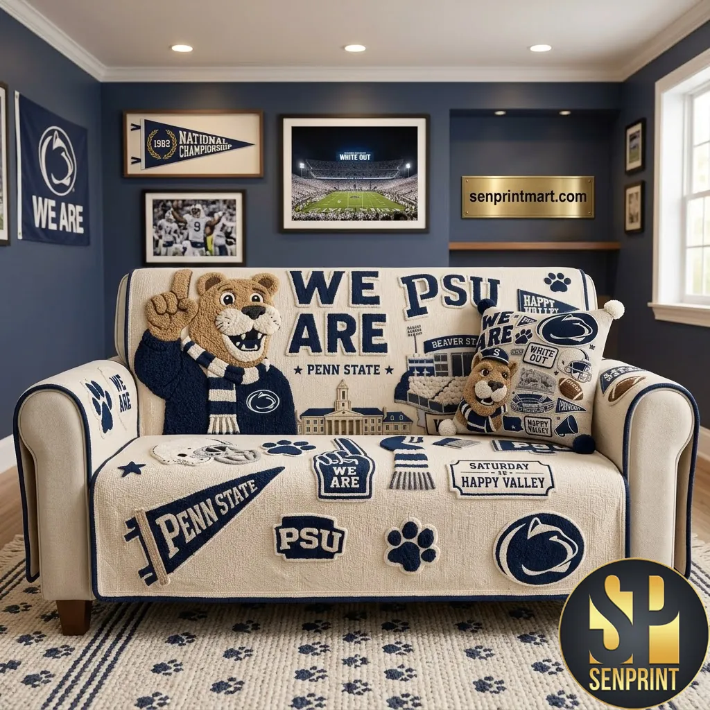 Penn State Nittany Lions We Are Tufted Sofa Cover and Pillow Set