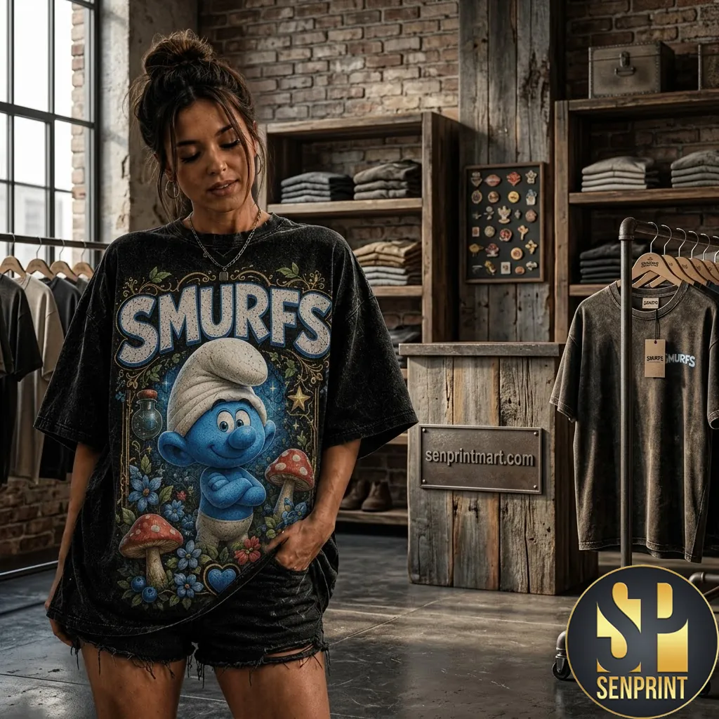 The Smurfs Vintage Style Graphic Oversized T-Shirt