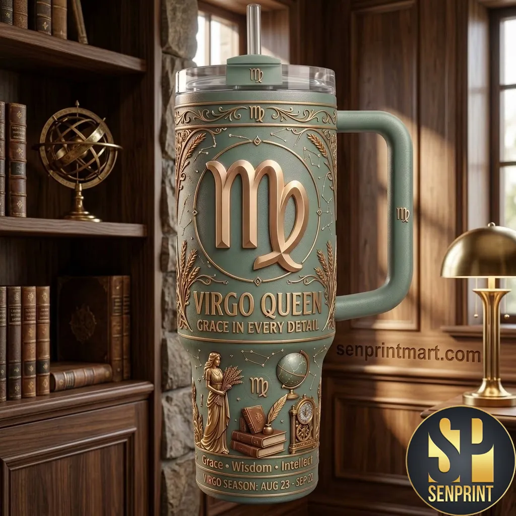 Virgo Queen Zodiac Sign Embossed Gold Design Stainless Steel Tumbler