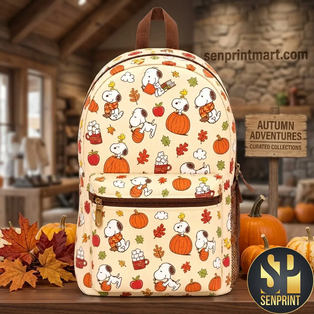 Snoopy Autumn Pumpkin Print Fall School Backpack