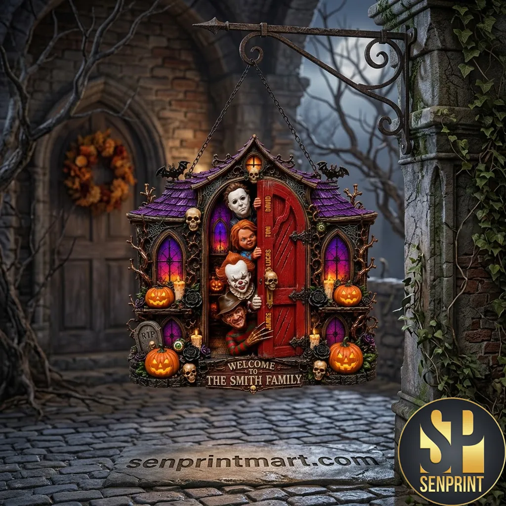 Personalized Horror Movie Character Halloween Sign Custom Family Wall Decor