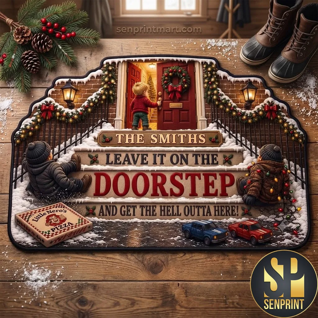 Personalized Home Alone Christmas Doormat Custom Family Welcome Mat