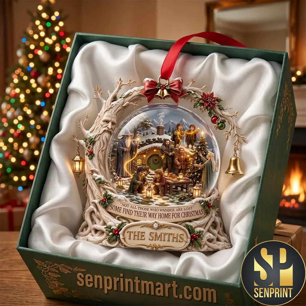 Fantasy Village Personalized Christmas Ornament with Not All Those Who Wander Are Lost Quote