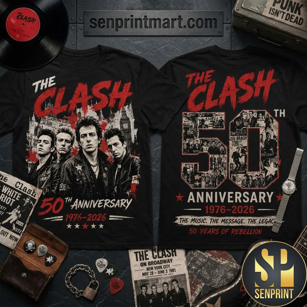 The Clash 50th Anniversary 1976-2026 Punk Rock Graphic T-Shirt