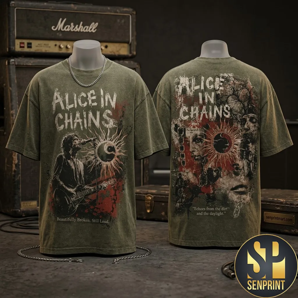 Alice In Chains Grunge Rock Band Graphic Vintage Wash T-Shirt