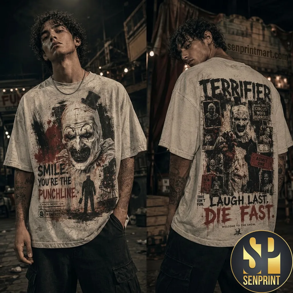 Terrifier Art The Clown Smile Youre The Punchline Horror Graphic T-Shirt