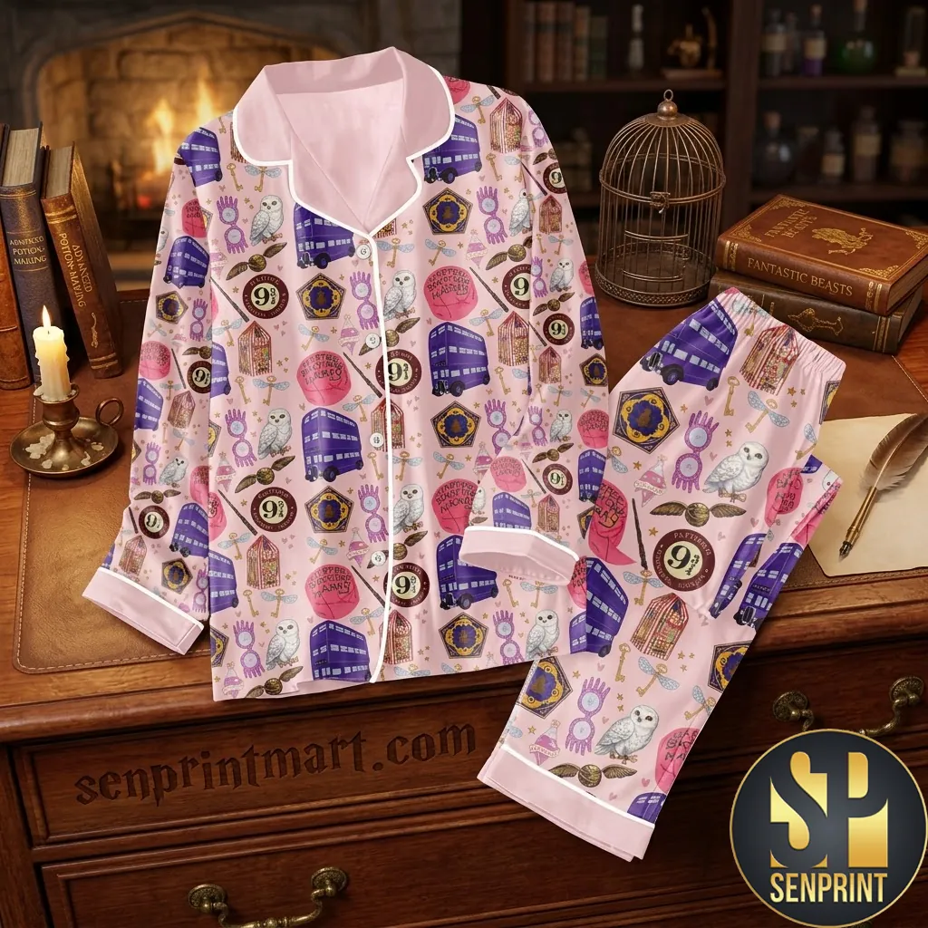 Harry Potter Pink Satin Pajama Set with Piping