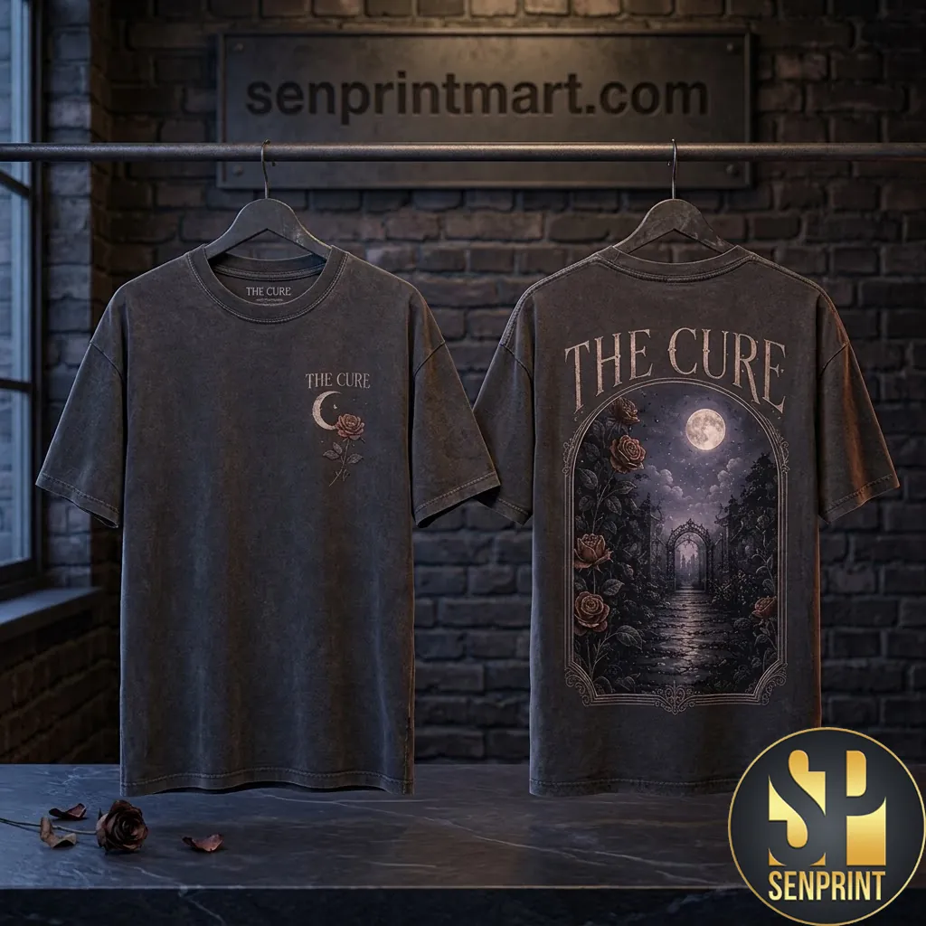 The Cure Garden Of Shadows Gothic Moon Rose Graphic T-Shirt