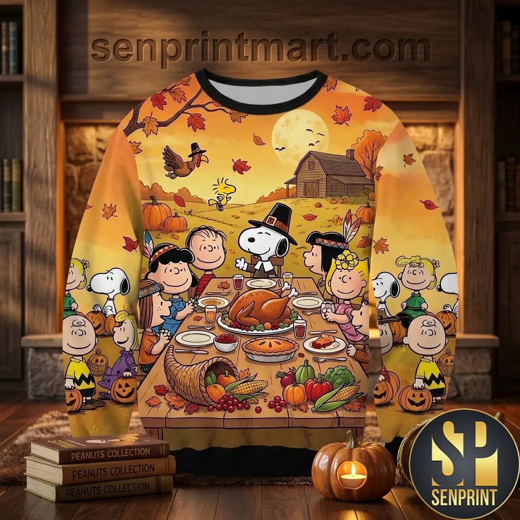 Peanuts Snoopy Thanksgiving All Over Print Unisex Sweatshirt