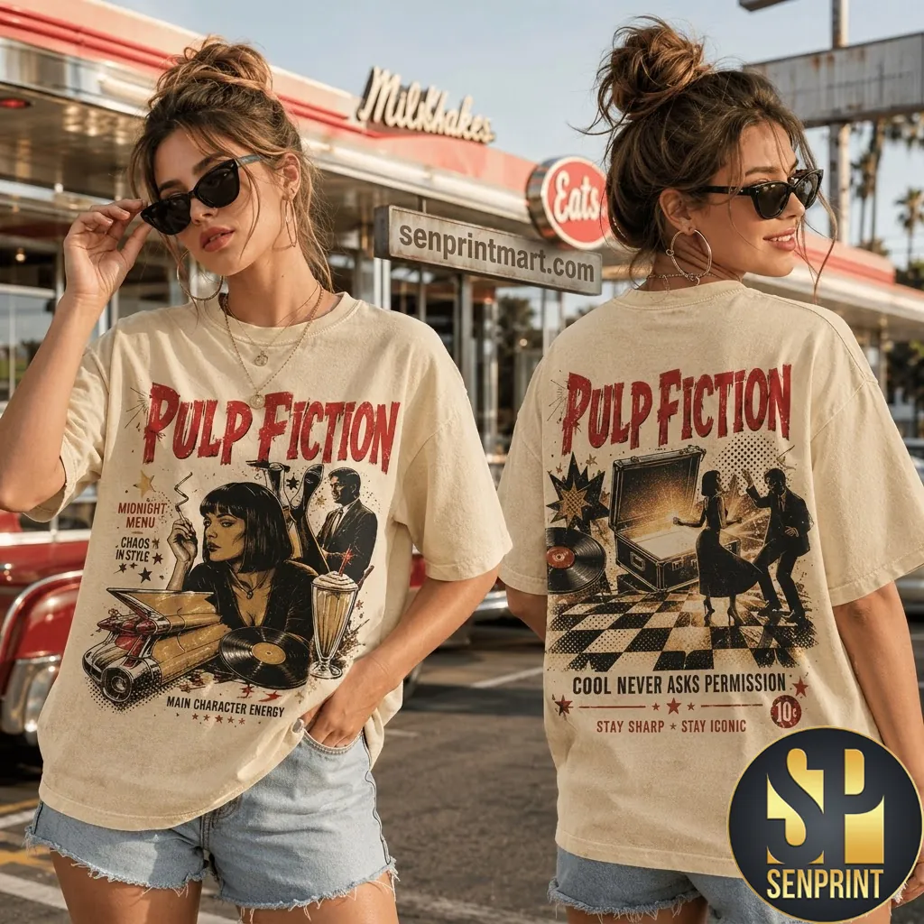 Pulp Fiction Midnight Menu Vintage Graphic Oversized T-Shirt