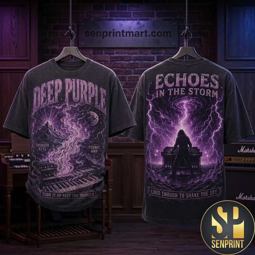 Deep Purple Echoes In The Storm Vintage Style Graphic T-Shirt