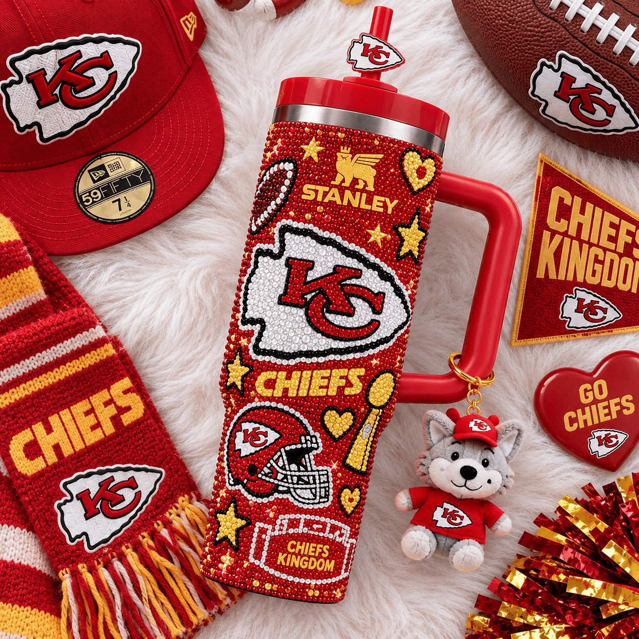 Kansas City Chiefs Stanley Style Bling Rhinestone Bedazzled 40oz Insulated Travel Tumbler Kansas City Chiefs Stanley Style Bling Rhinestone Bedazzled 40oz Insulated Travel Tumbler