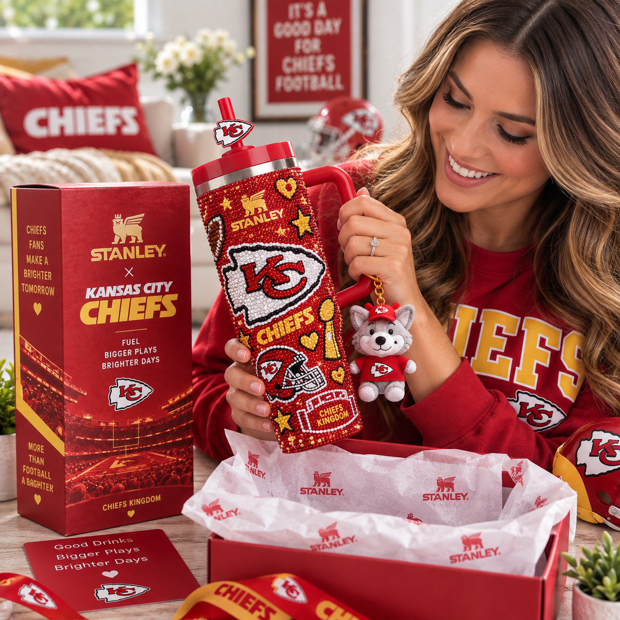 Kansas City Chiefs Stanley Style Bling Rhinestone Bedazzled 40oz Insulated Travel Tumbler Kansas City Chiefs Stanley Style Bling Rhinestone Bedazzled 40oz Insulated Travel Tumbler