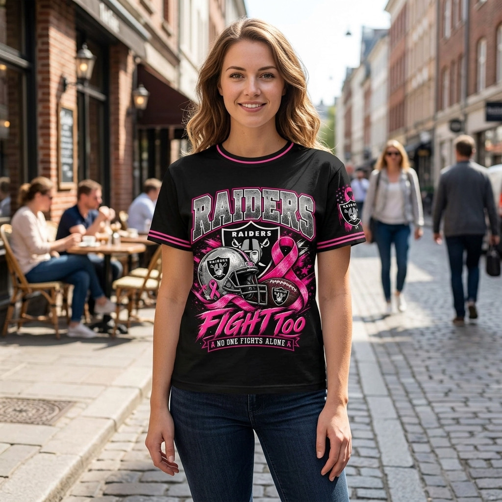 Las Vegas Raiders Breast Cancer Awareness Pink Ribbon Fight Too Graphic T-Shirt Las Vegas Raiders Breast Cancer Awareness Pink Ribbon Fight Too Graphic T-Shirt