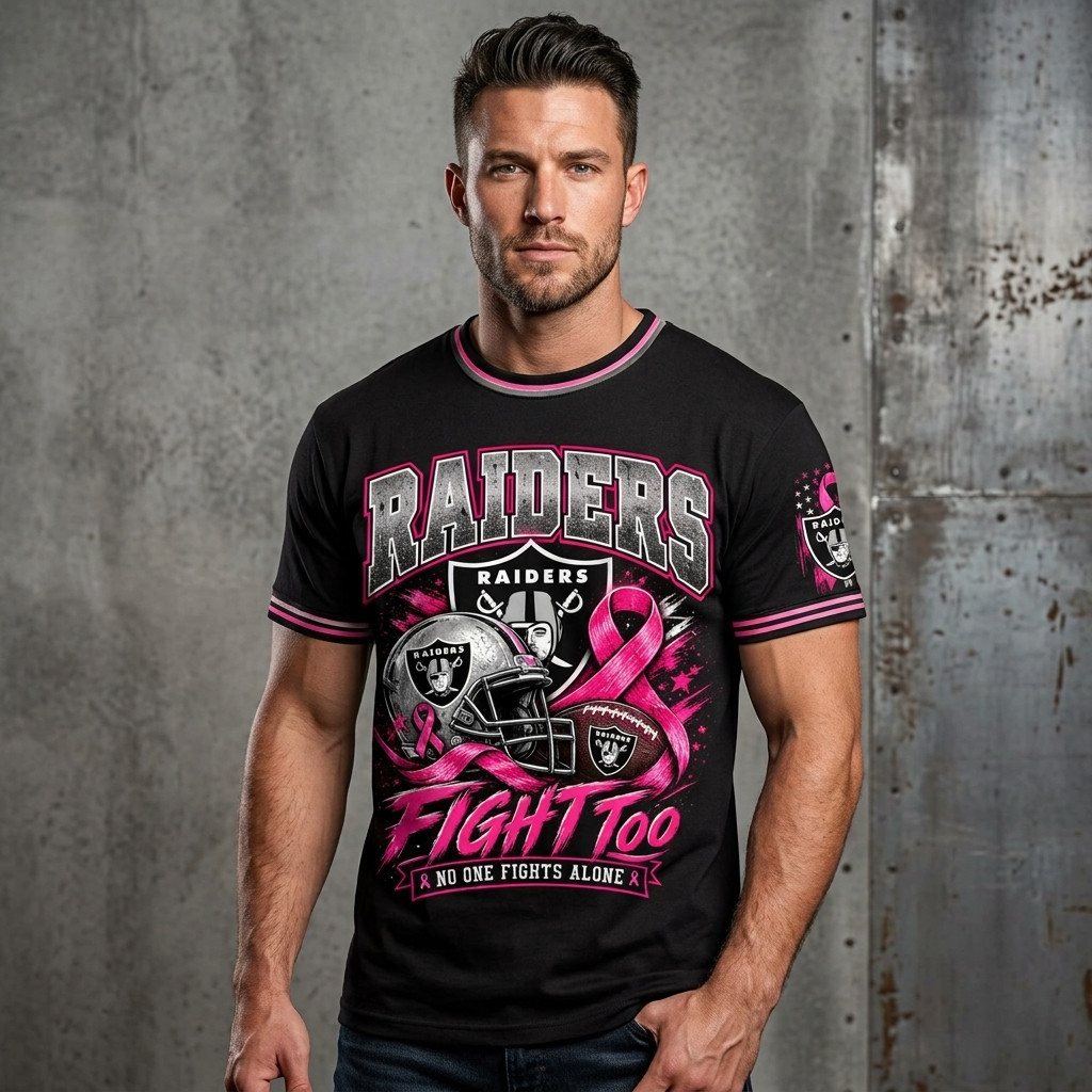 Las Vegas Raiders Breast Cancer Awareness Pink Ribbon Fight Too Graphic T-Shirt Las Vegas Raiders Breast Cancer Awareness Pink Ribbon Fight Too Graphic T-Shirt
