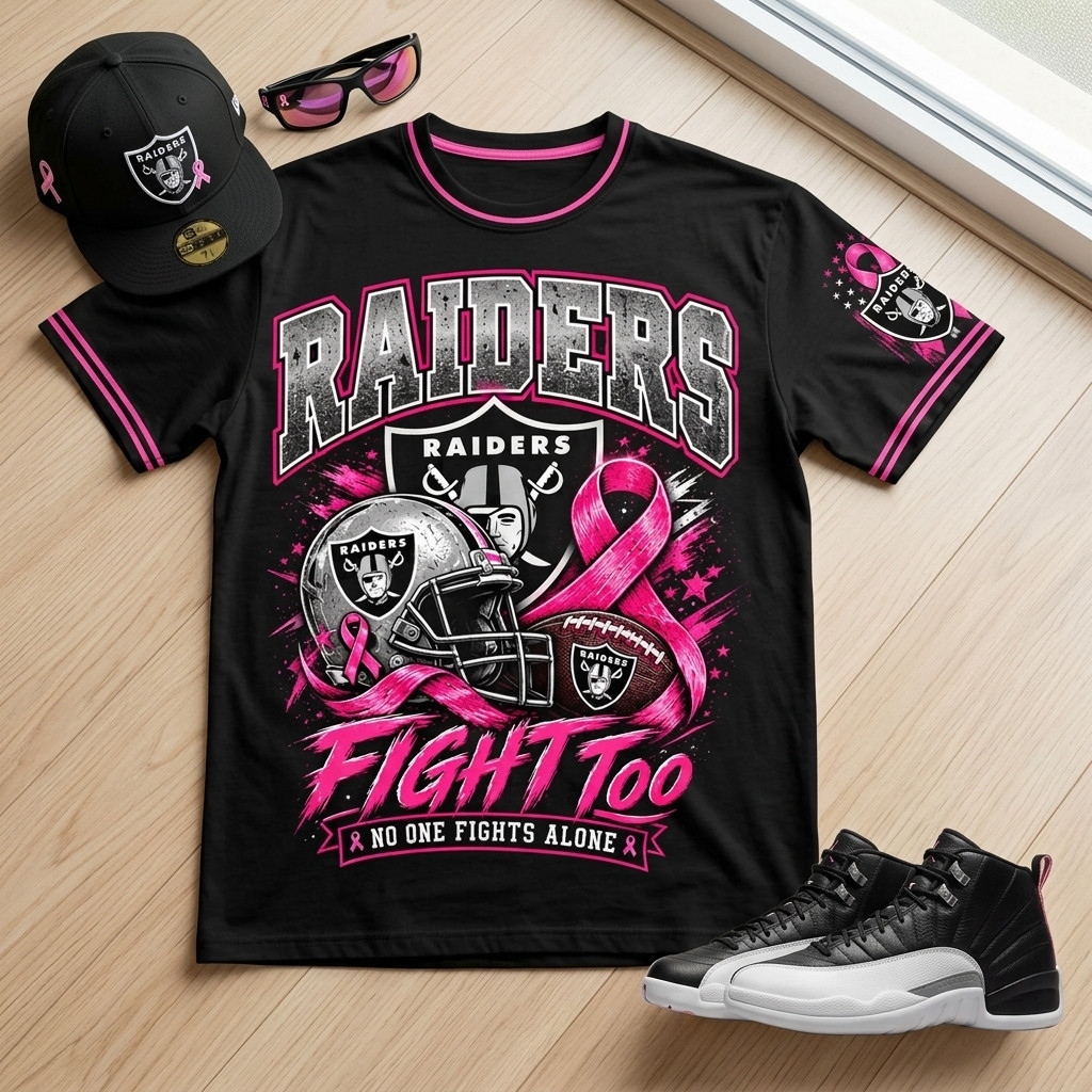 Las Vegas Raiders Breast Cancer Awareness Pink Ribbon Fight Too Graphic T-Shirt Las Vegas Raiders Breast Cancer Awareness Pink Ribbon Fight Too Graphic T-Shirt