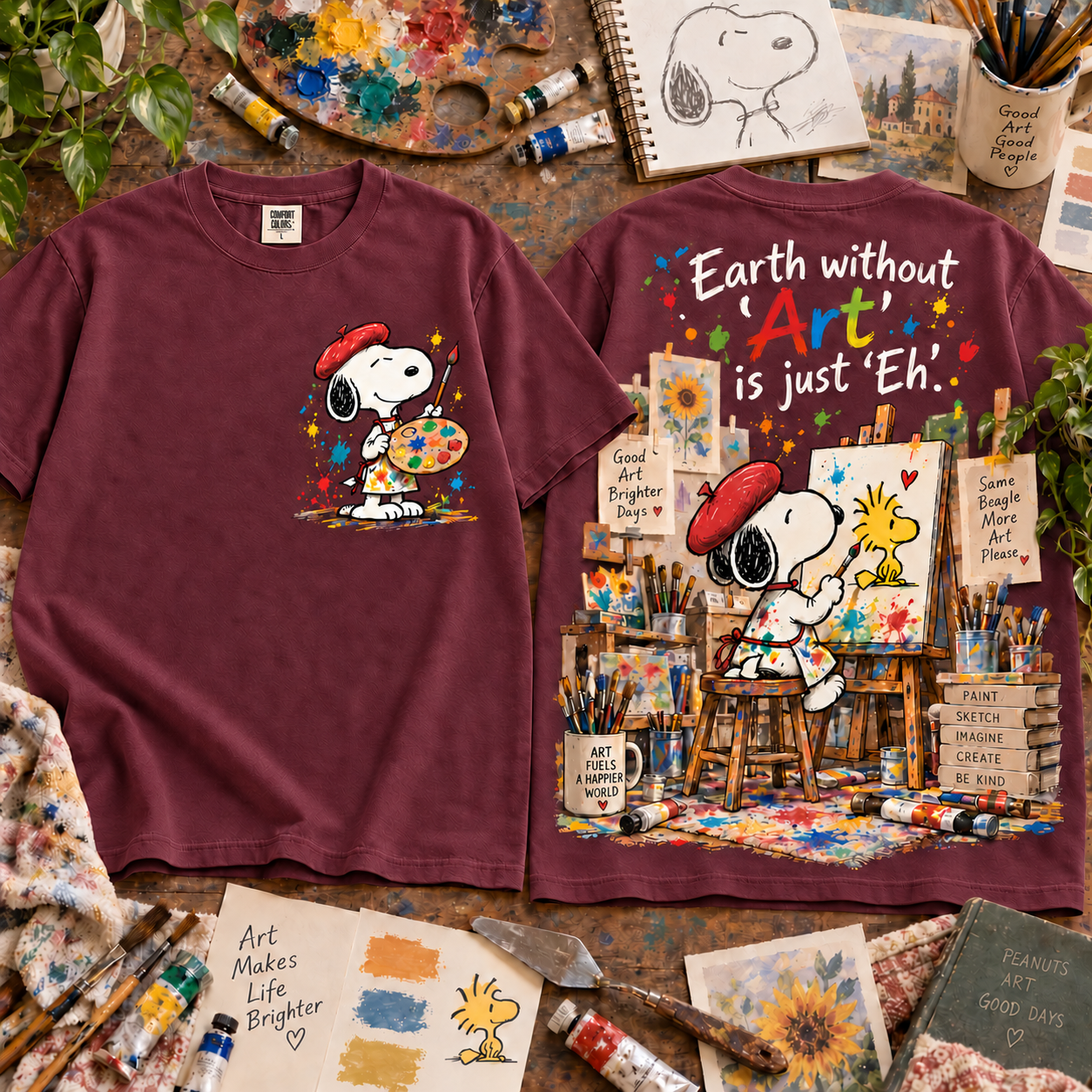 Snoopy Artist Earth Without Art Is Just Eh Vintage Graphic Art Lover Gift T-Shirt Snoopy Artist Earth Without Art Is Just Eh Vintage Graphic Art Lover Gift T-Shirt