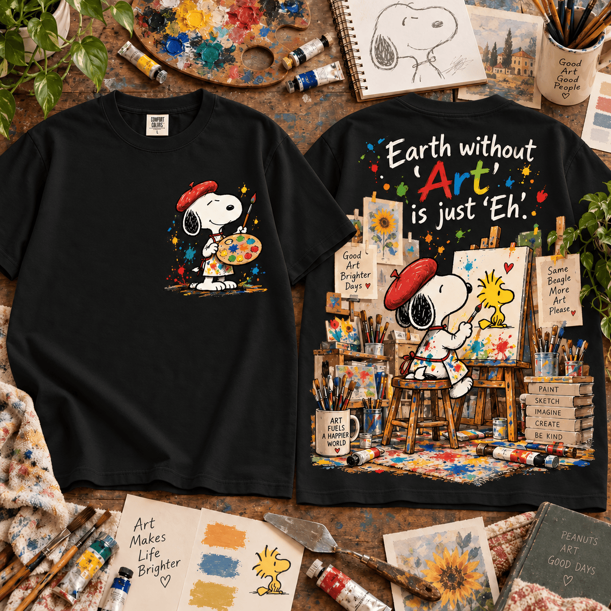 Snoopy Artist Earth Without Art Is Just Eh Vintage Graphic Art Lover Gift T-Shirt Snoopy Artist Earth Without Art Is Just Eh Vintage Graphic Art Lover Gift T-Shirt
