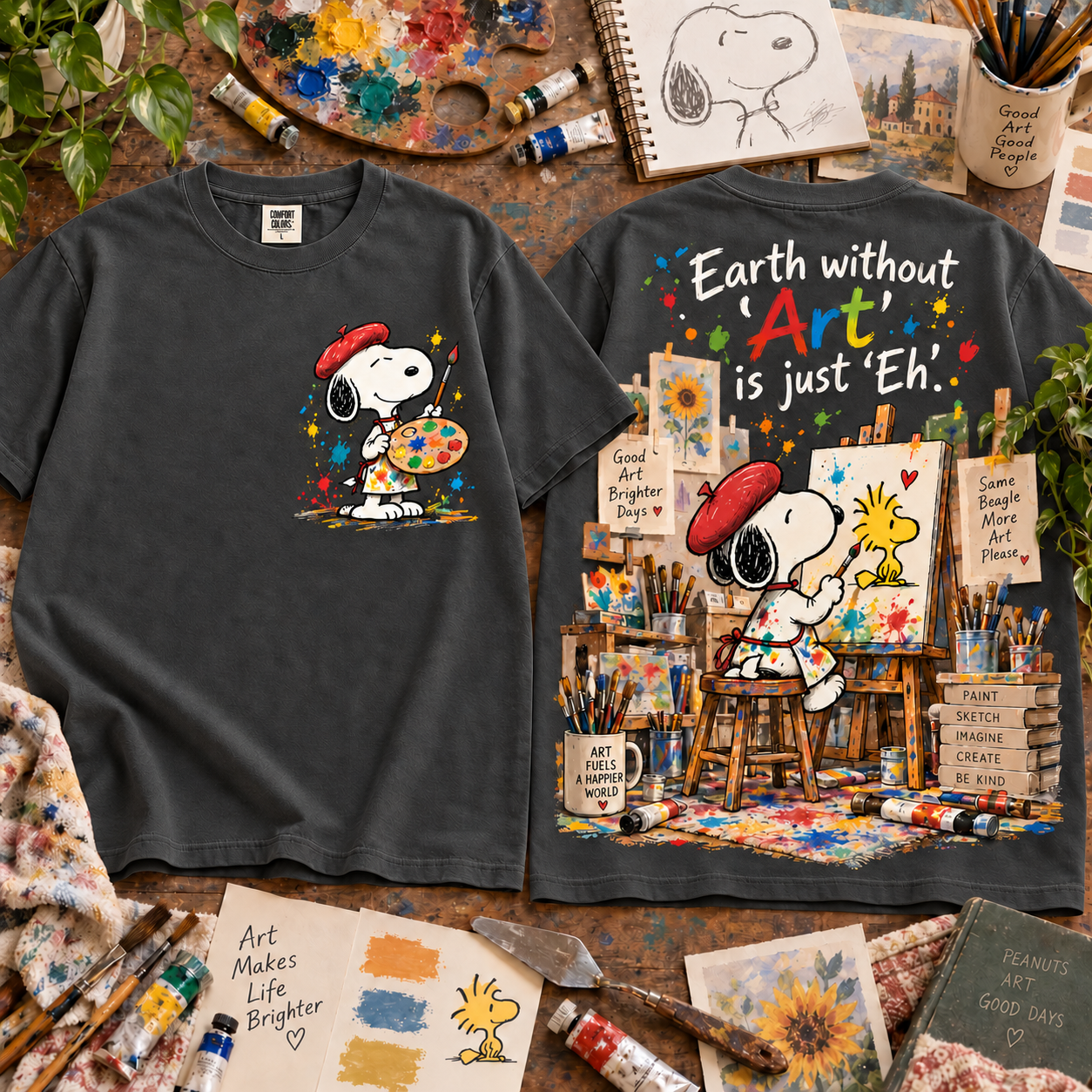 Snoopy Artist Earth Without Art Is Just Eh Vintage Graphic Art Lover Gift T-Shirt Snoopy Artist Earth Without Art Is Just Eh Vintage Graphic Art Lover Gift T-Shirt