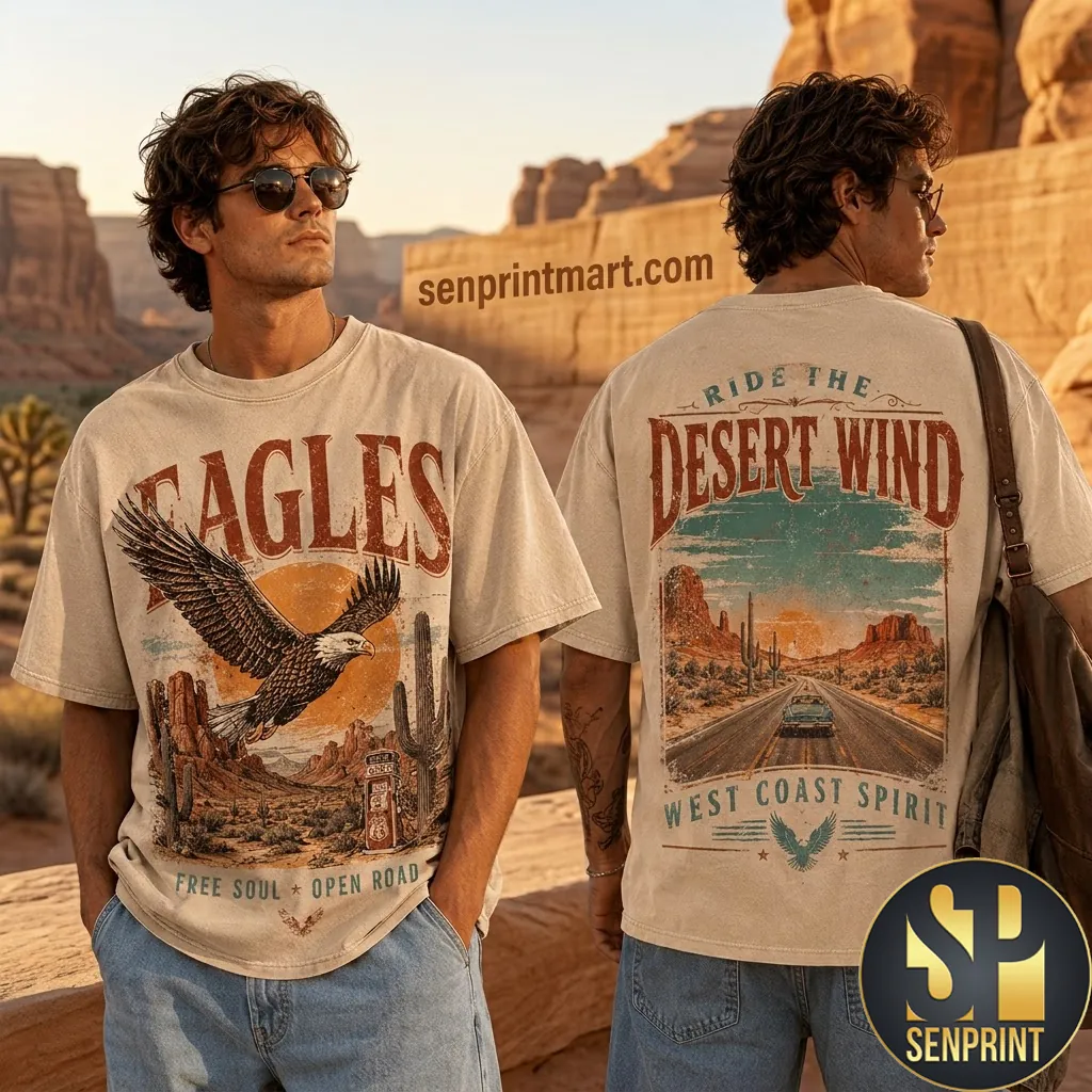 Eagles Ride The Desert Wind Vintage Graphic T-Shirt