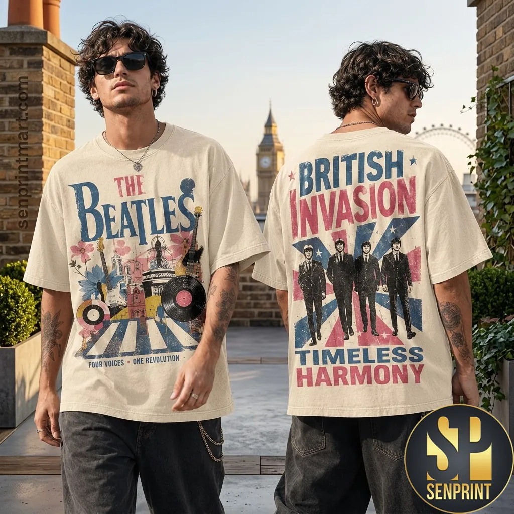 The Beatles British Invasion Timeless Harmony Vintage Graphic T-Shirt