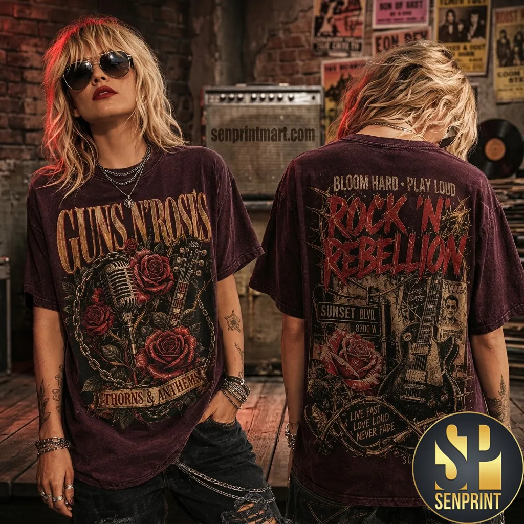 Guns N Roses Rock N Rebellion Vintage Style Graphic T-Shirt