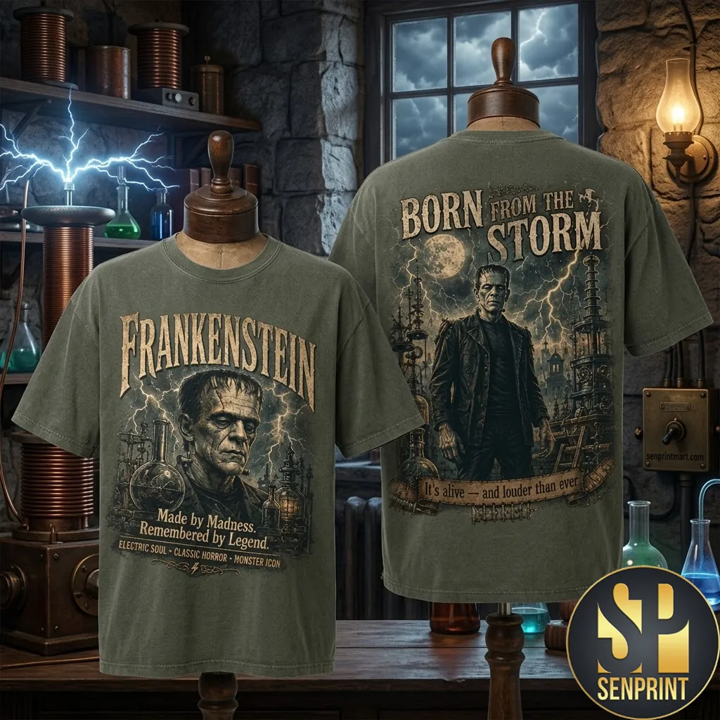 Frankenstein Born From The Storm Classic Horror Graphic T-Shirt