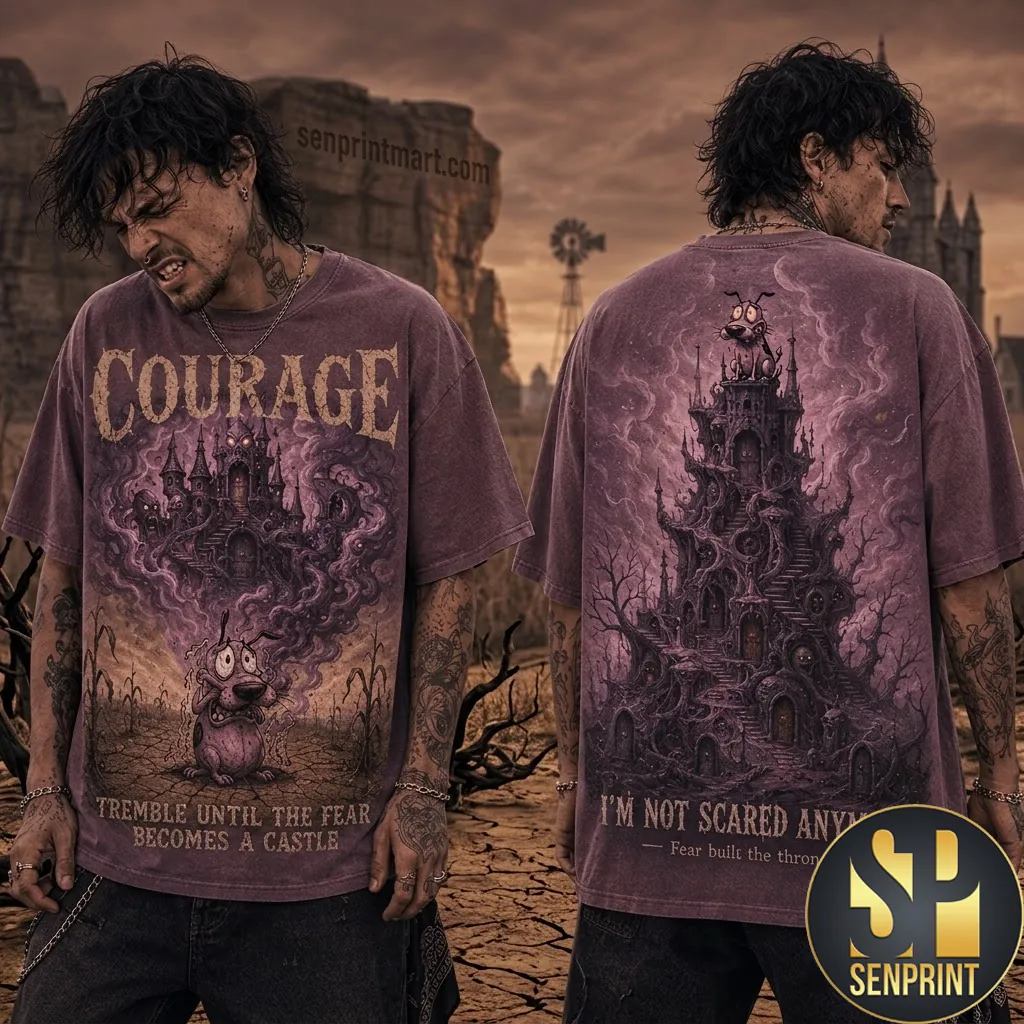 Courage The Cowardly Dog Castle Graphic Vintage Wash T-Shirt