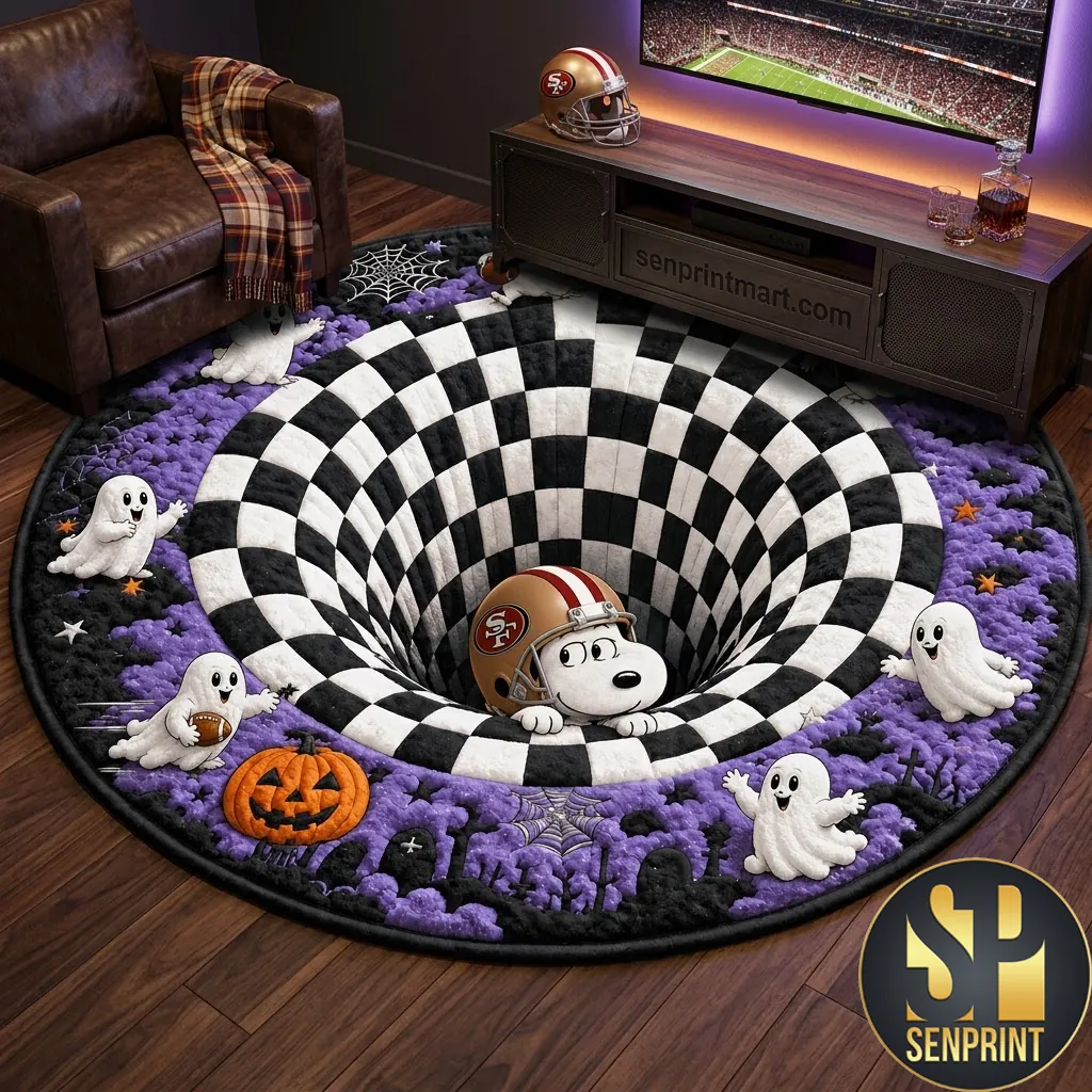 San Francisco 49ers Halloween Snoopy 3D Illusion Round Rug