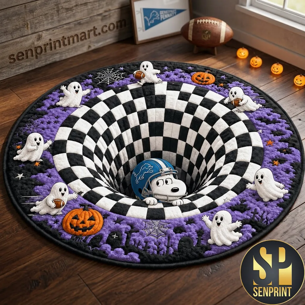 Detroit Lions Halloween 3D Illusion Quilted Round Rug