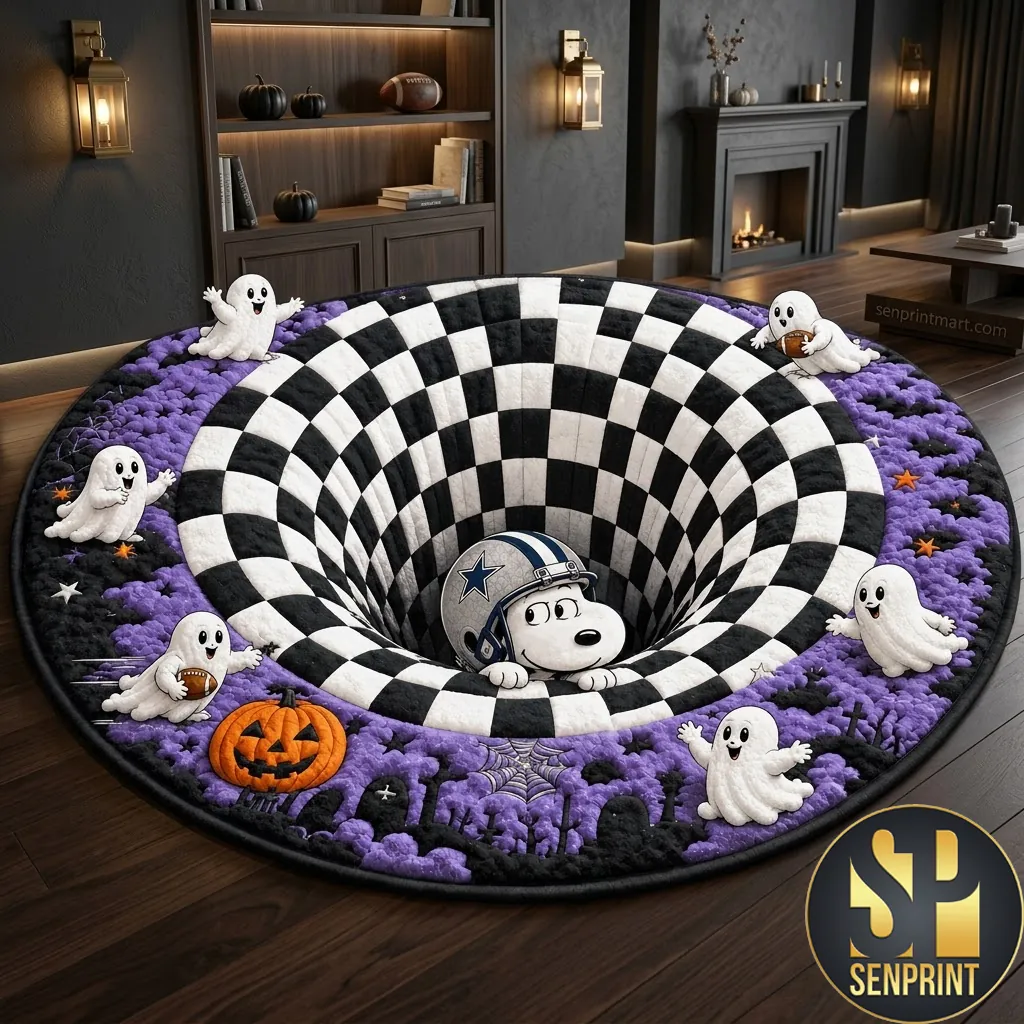 Dallas Cowboys Snoopy Halloween 3D Illusion Quilted Round Rug
