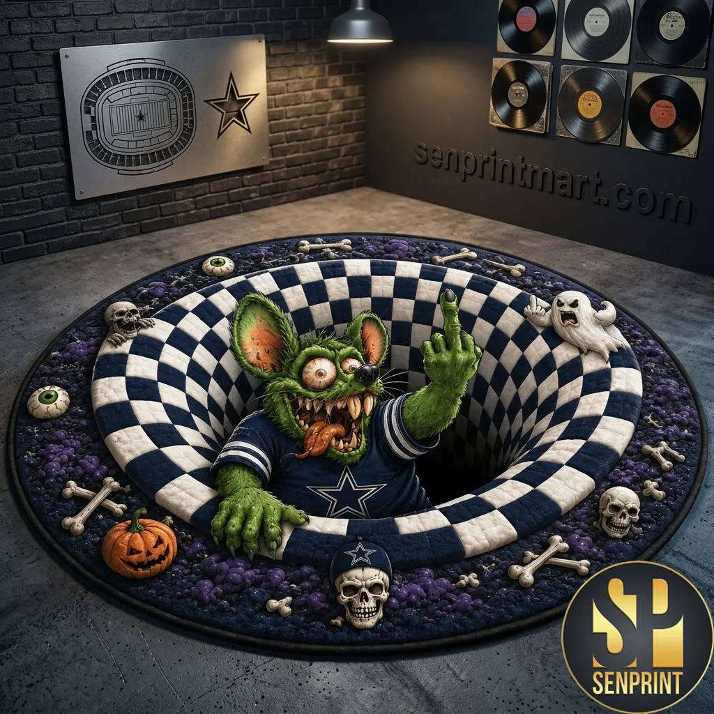 Dallas Cowboys Halloween 3D Illusion Spooky Monster Round Rug