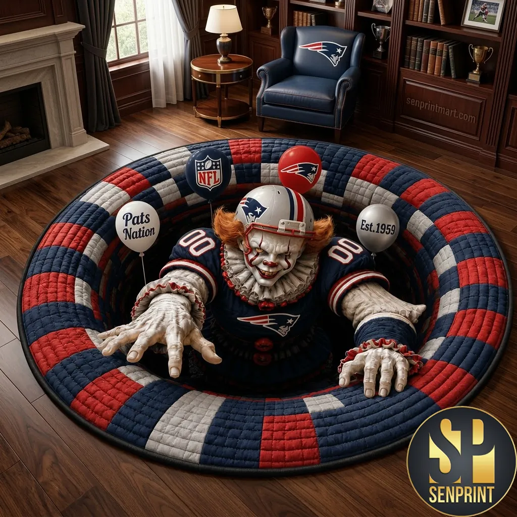 New England Patriots Halloween Pennywise 3D Quilted Round Rug