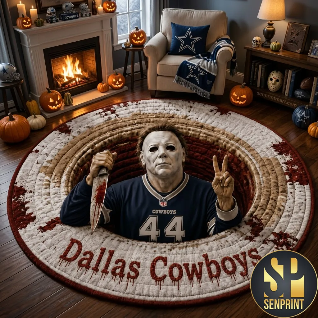 Dallas Cowboys Michael Myers Halloween Horror Quilted Round Rug