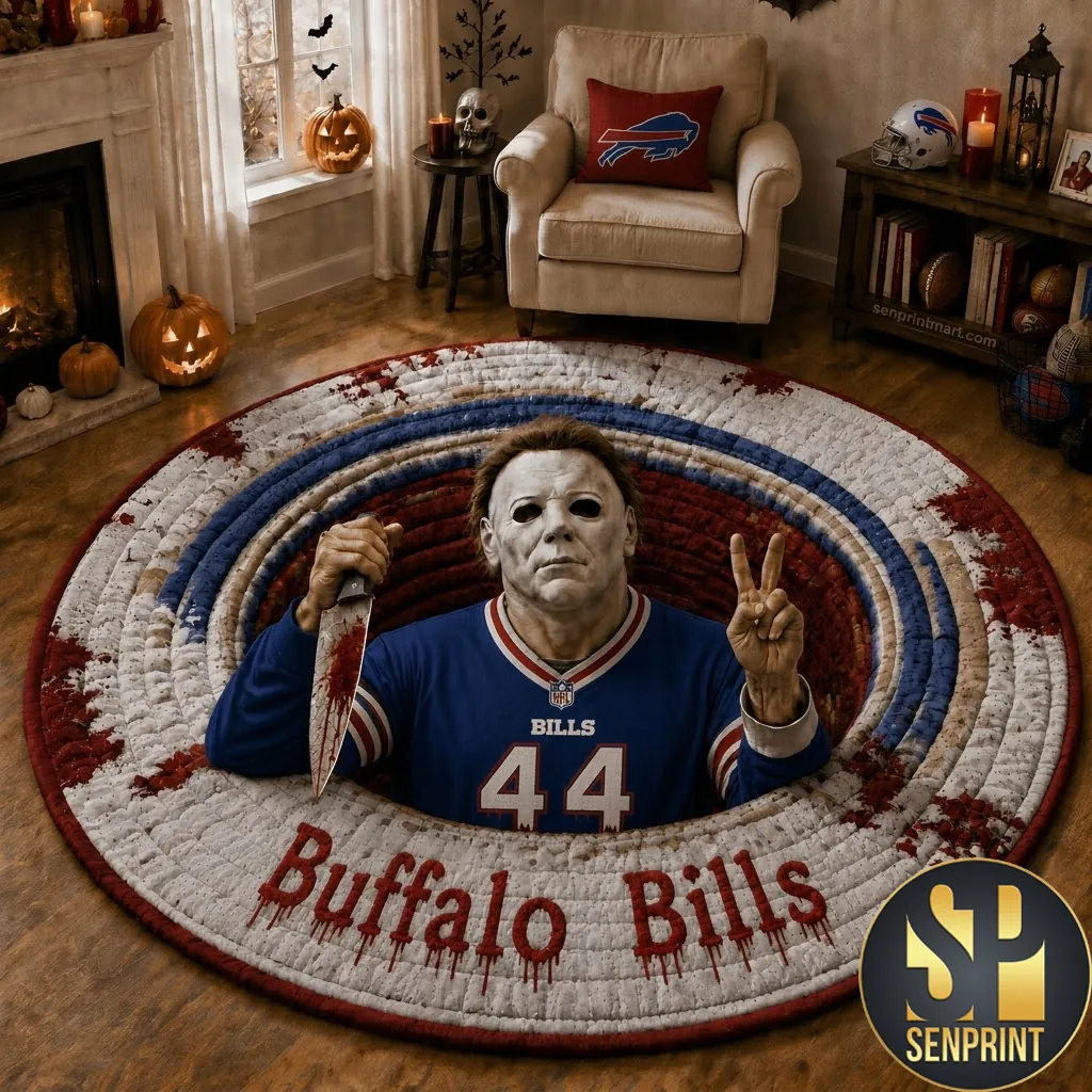 Buffalo Bills Michael Myers Halloween 3D Quilted Round Rug