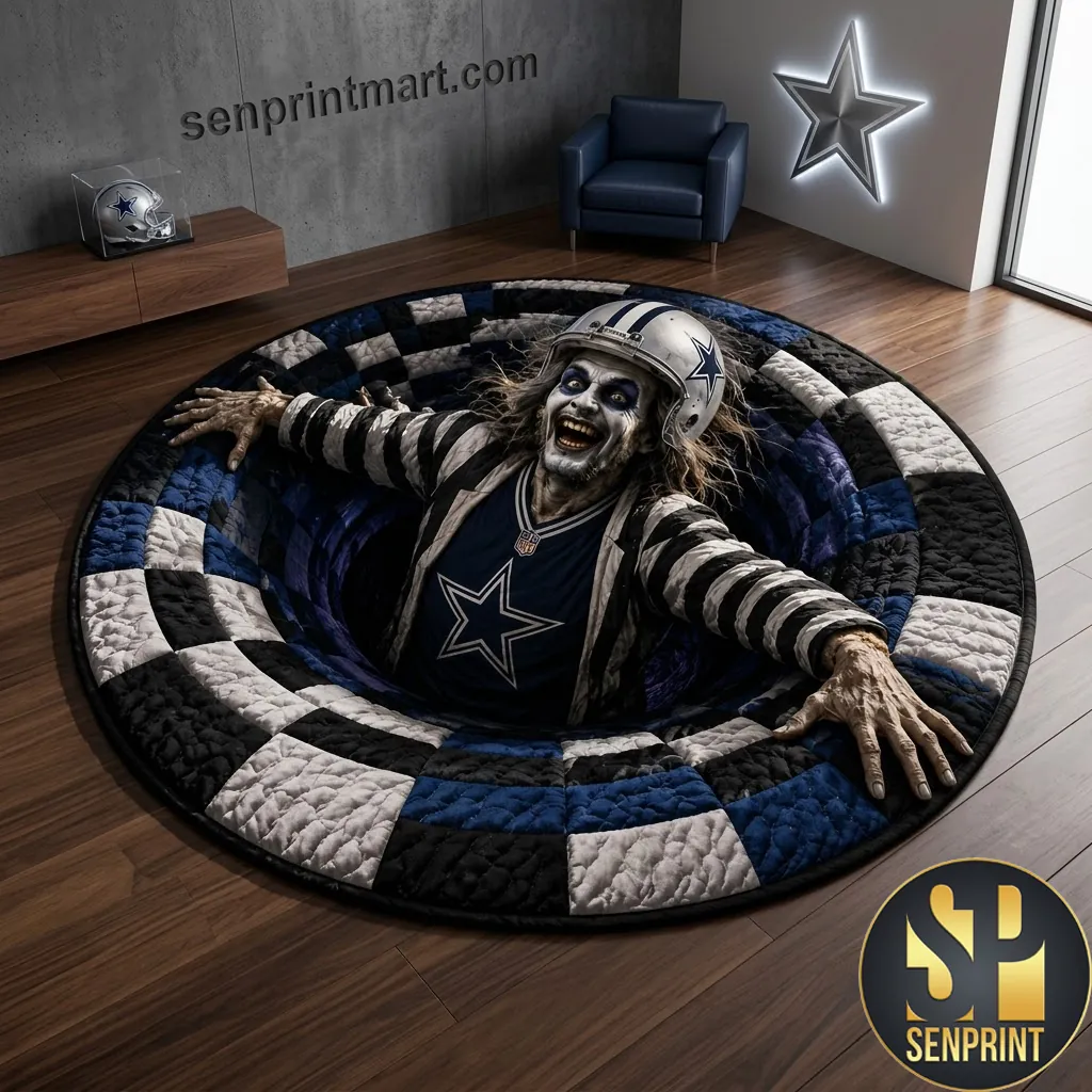 Dallas Cowboys Halloween 3D Illusion Quilted Round Rug