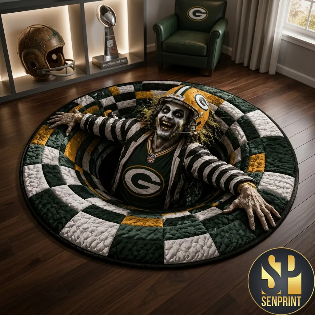 Green Bay Packers Halloween 3D Quilted Round Rug