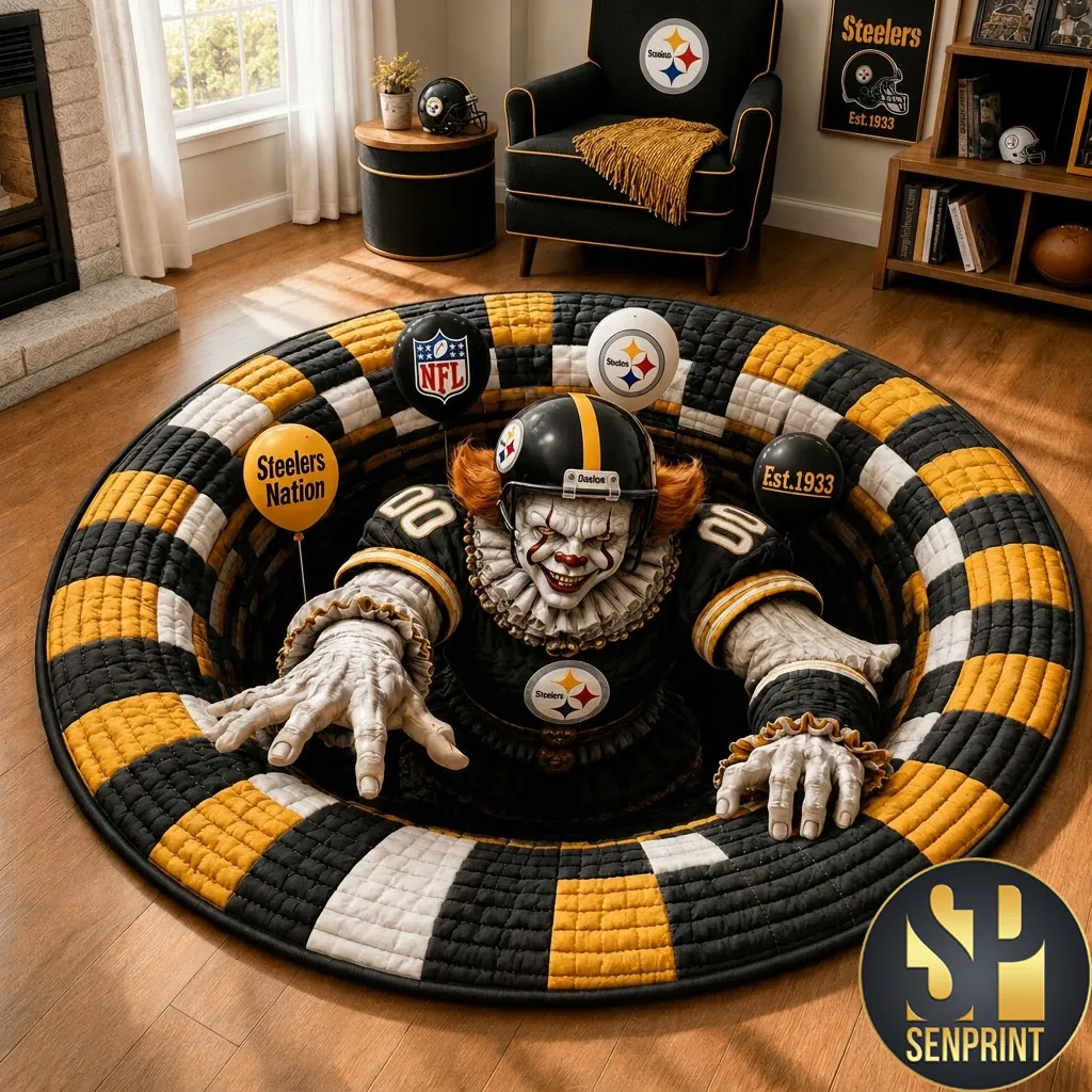 Pittsburgh Steelers Halloween 3D Illusion Quilted Round Rug