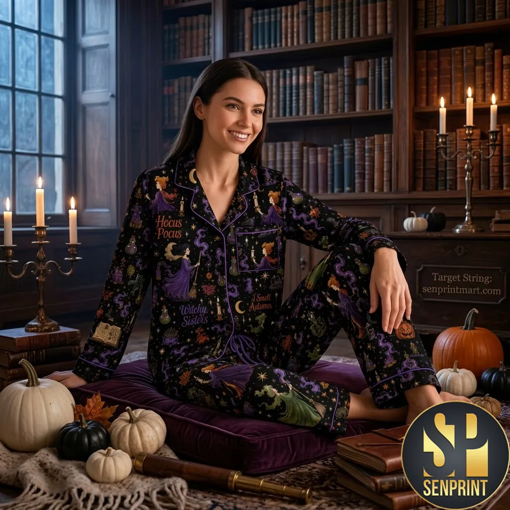 Hocus Pocus Witchy Sisters Halloween Print Pajamas Set