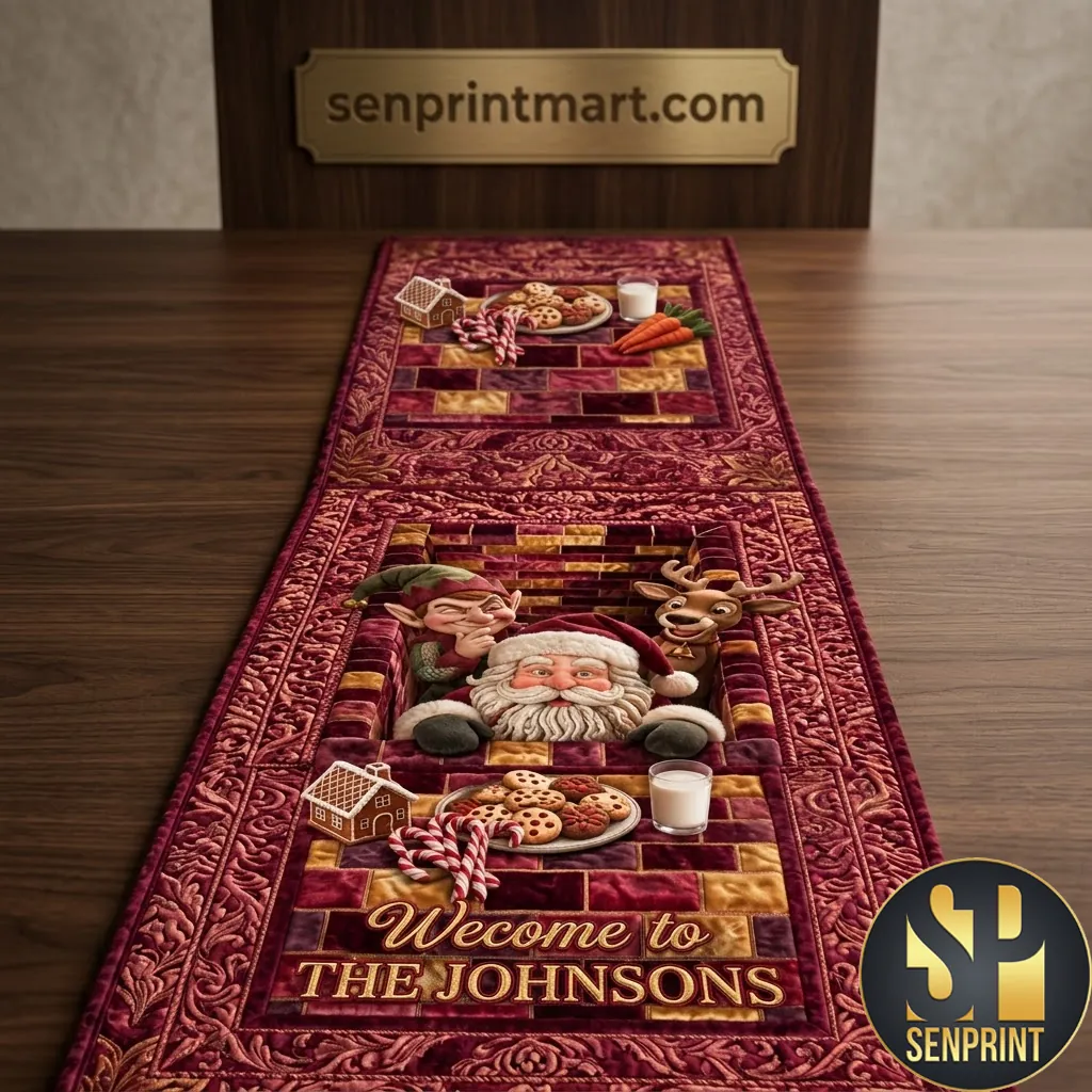 Personalized Welcome To The Johnsons Christmas Quilted Table Runner